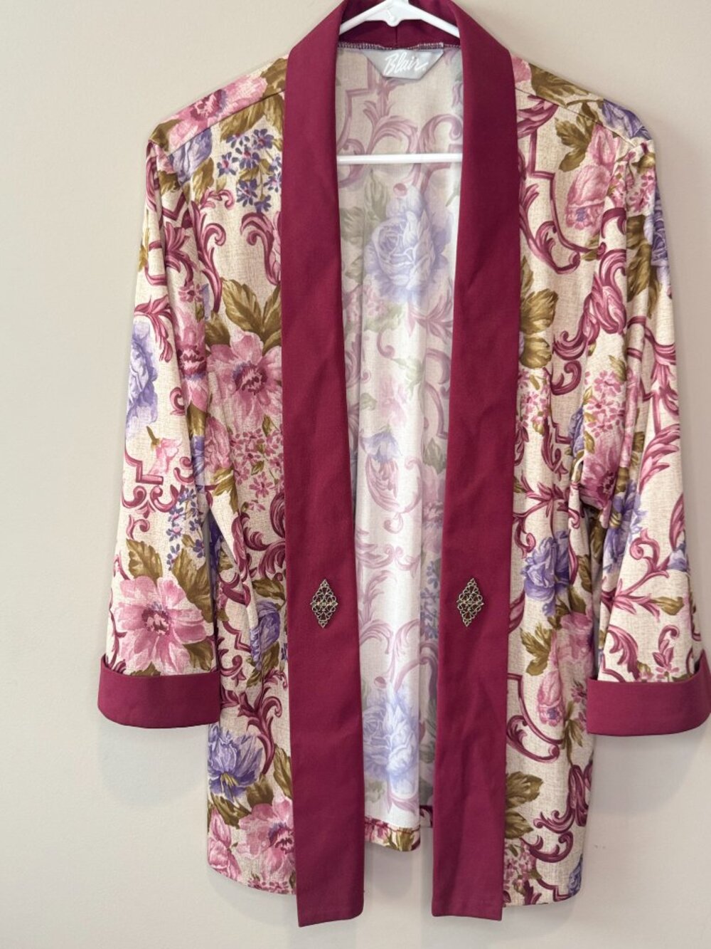 Womens Blair Vintage Floral Cardigan Kimono Robe Large Silk